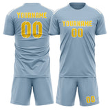 Custom Light Blue Gold Soccer Set