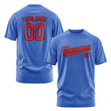 Custom Sky Blue Orange Red T-Shirt