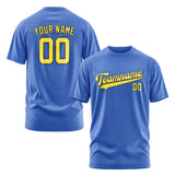 Custom Sky Blue Light Yellow T-Shirt