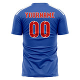 Custom Sky Blue Orange Red Soccer Jersey