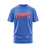 Custom Sky Blue Orange Red T-Shirt