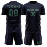 Custom Navy Blue Green Soccer Set