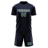 Custom Navy Blue Green Soccer Set