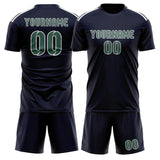 Custom Navy Blue Green Soccer Set