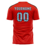 Custom Orange Red Light Blue Soccer Jersey