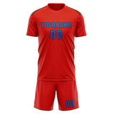 Custom Orange Red Sky Blue Soccer Set
