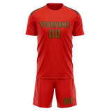 Custom Orange Red Khaki Soccer Set