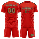 Custom Orange Red Light Khaki Soccer Set