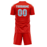 Custom Orange Red Light Blue Soccer Set