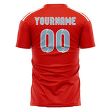 Custom Orange Red Light Blue Soccer Jersey