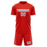 Custom Orange Red Light Blue Soccer Set