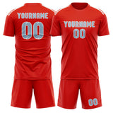Custom Orange Red Light Blue Soccer Set