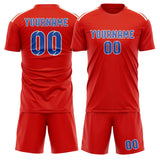 Custom Orange Red Sky Blue Soccer Set