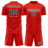 Custom Orange Red Dark Grey Soccer Set