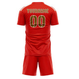 Custom Orange Red Khaki Soccer Set