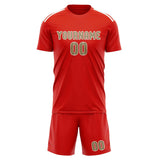 Custom Orange Red Light Khaki Soccer Set