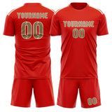 Custom Orange Red Light Khaki Soccer Set