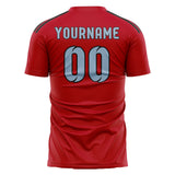 Custom Red Light Blue Soccer Jersey