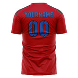 Custom Red Sky Blue Soccer Jersey
