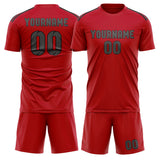 Custom Red Dark Grey Soccer Set