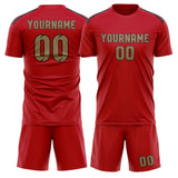 Custom Red Light Khaki Soccer Set