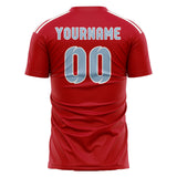 Custom Red Light Blue Soccer Jersey