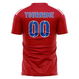 Custom Red Sky Blue Soccer Jersey