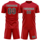 Custom Red Dark Grey Soccer Set