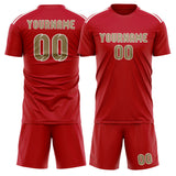 Custom Red Light Khaki Soccer Set