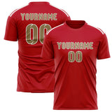 Custom Red Light Khaki Soccer Jersey