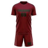 Custom Crimson Red Dark Green Soccer Set