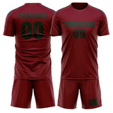 Custom Crimson Red Dark Green Soccer Set