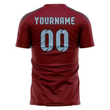 Custom Crimson Red Light Blue Soccer Jersey