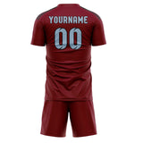 Custom Crimson Red Light Blue Soccer Set