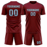 Custom Crimson Red Light Blue Soccer Set