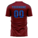 Custom Crimson Red Sky Blue Soccer Jersey