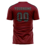 Custom Crimson Red Dark Grey Soccer Jersey