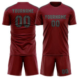 Custom Crimson Red Dark Grey Soccer Set