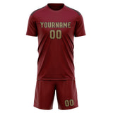 Custom Crimson Red Light Khaki Soccer Set