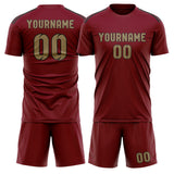 Custom Crimson Red Light Khaki Soccer Set