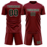 Custom Crimson Red Dark Green Soccer Set