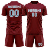 Custom Crimson Red Light Blue Soccer Set
