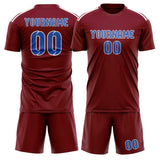 Custom Crimson Red Sky Blue Soccer Set