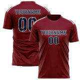 Custom Crimson Red Blue Soccer Jersey