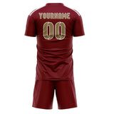 Custom Crimson Red Light Khaki Soccer Set