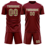 Custom Crimson Red Light Khaki Soccer Set