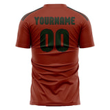 Custom Coral Red Dark Green Soccer Jersey