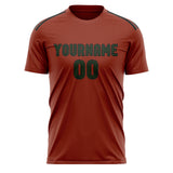 Custom Coral Red Dark Green Soccer Jersey