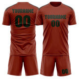 Custom Coral Red Dark Green Soccer Set