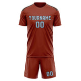 Custom Coral Red Light Blue Soccer Set